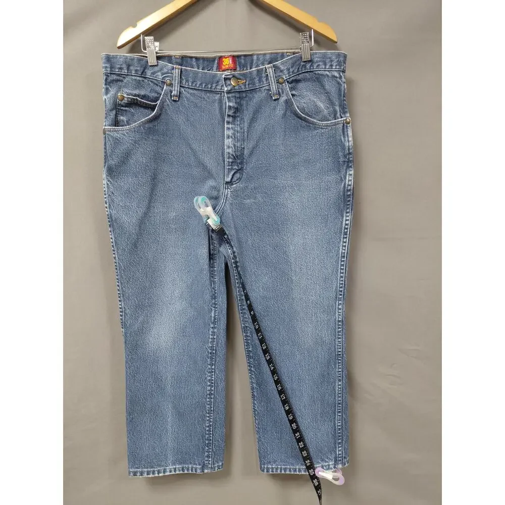 Wrangler Blue Slim Fit Straight Leg Denim Jeans Men Size W38 L30